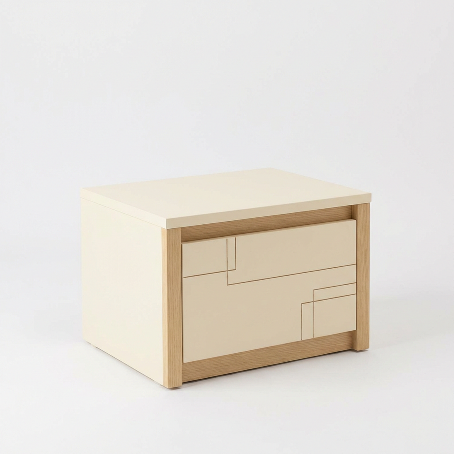 Minimalist Nightstand | Single-Drawer Storage Side Table | Cream White & Natural Wood Bedside Cabinet