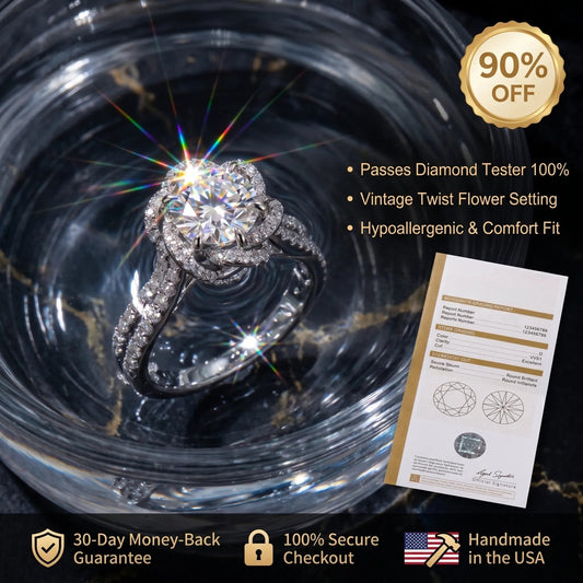 Handcrafted Vintage Twist Flower Moissanite Ring — Passes Diamond Tester, Hypoallergenic & Perfect Travel Ring--Last Day Sale🔥90% OFF
