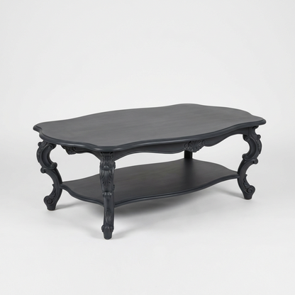Vintage Black Coffee Table | Ornate Carved Legs | 2-Tier Living Room Center Table