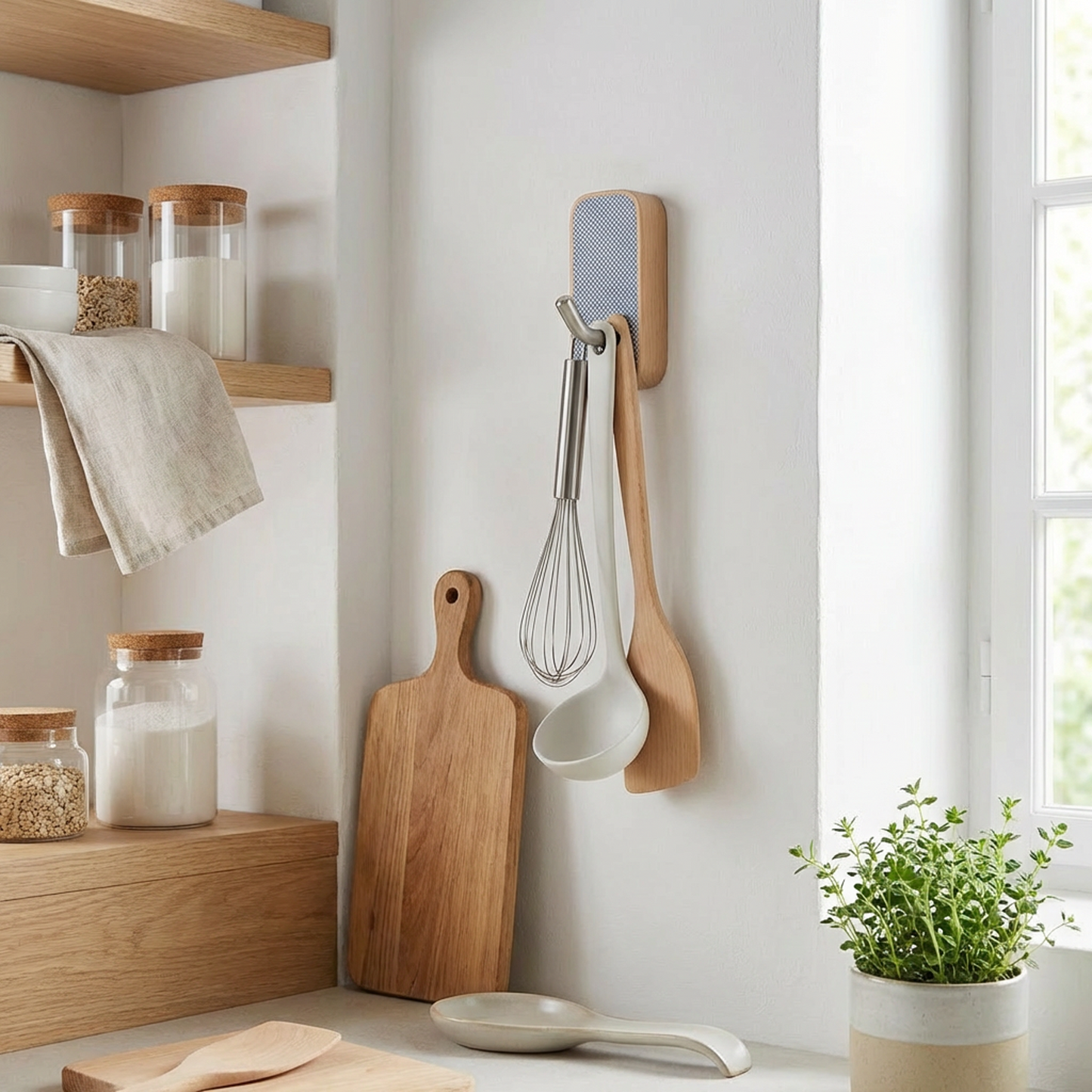 Nordic Wooden Wall Hook | Stainless Steel Hook + Wood Base | For Entryway, Bathroom &amp; Kitchen