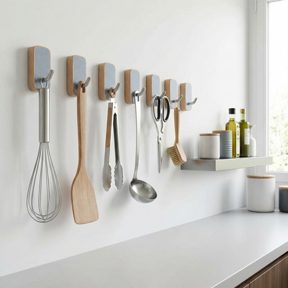 Nordic Wooden Wall Hook | Stainless Steel Hook + Wood Base | For Entryway, Bathroom &amp; Kitchen