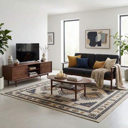 Walnut Wood Scandinavian Retro Loveseat | Fabric Two-Seater Sofa with Wooden Armrests | Minimalist Lounge Sofa