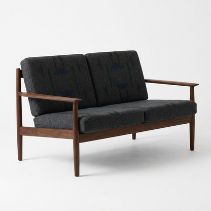Walnut Wood Scandinavian Retro Loveseat | Fabric Two-Seater Sofa with Wooden Armrests | Minimalist Lounge Sofa