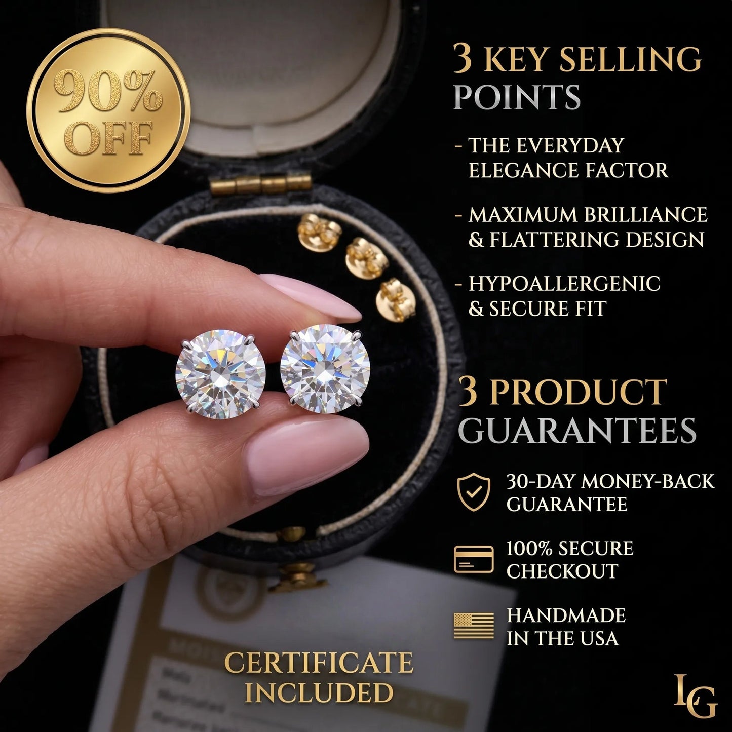 4.00 CTW Classic Round Lab-Created Diamond Stud Earrings - Secure 4-Prong & Hypoallergenic-Last Day Sale🔥90% OFF