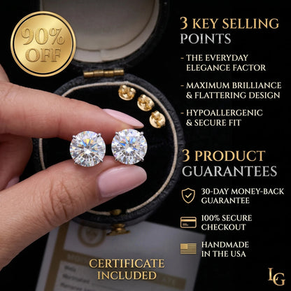 4.00 CTW Classic Round Lab-Created Diamond Stud Earrings - Secure 4-Prong & Hypoallergenic-Last Day Sale🔥90% OFF