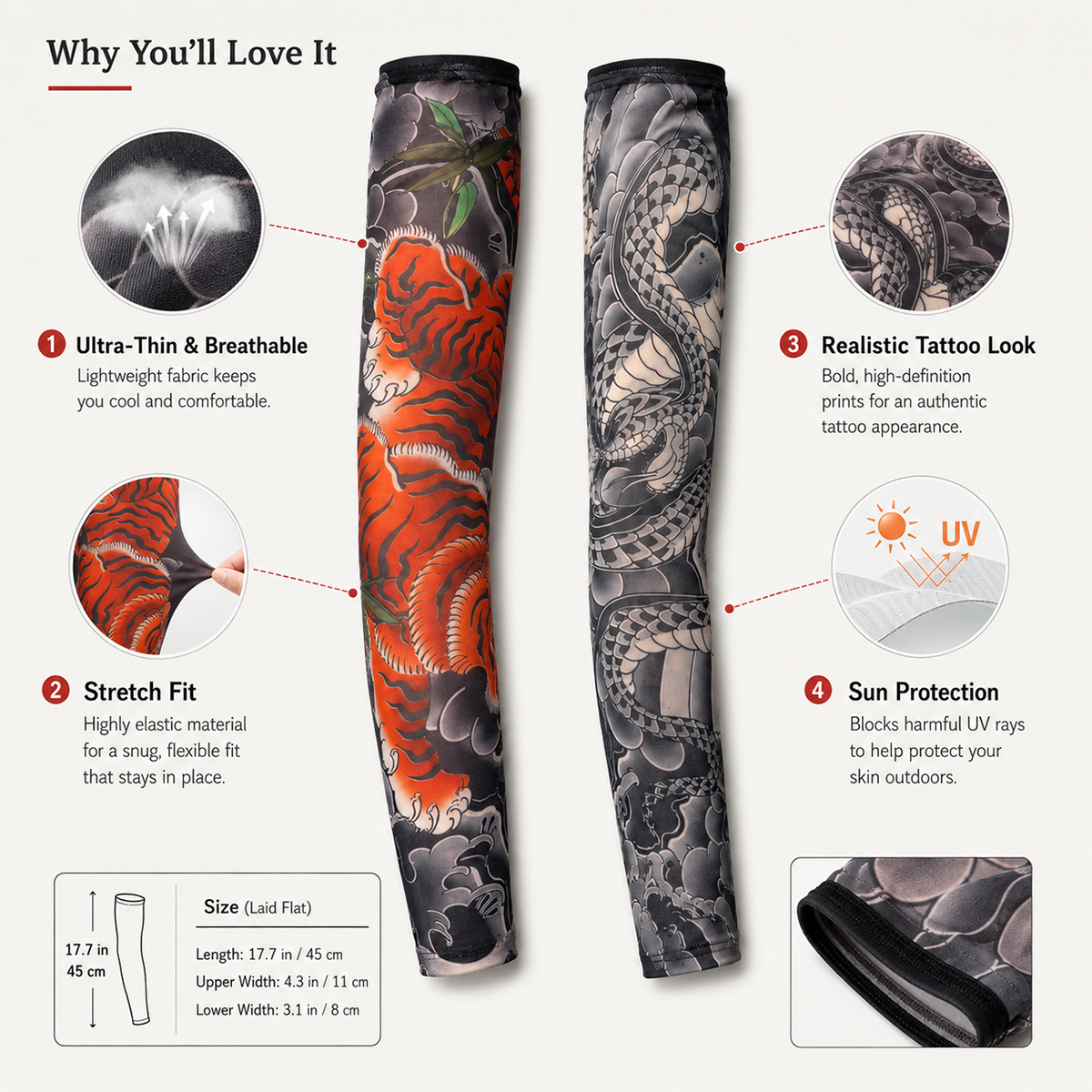 Tattoo-Style Cooling Arm Sleeves for Sun Coverage