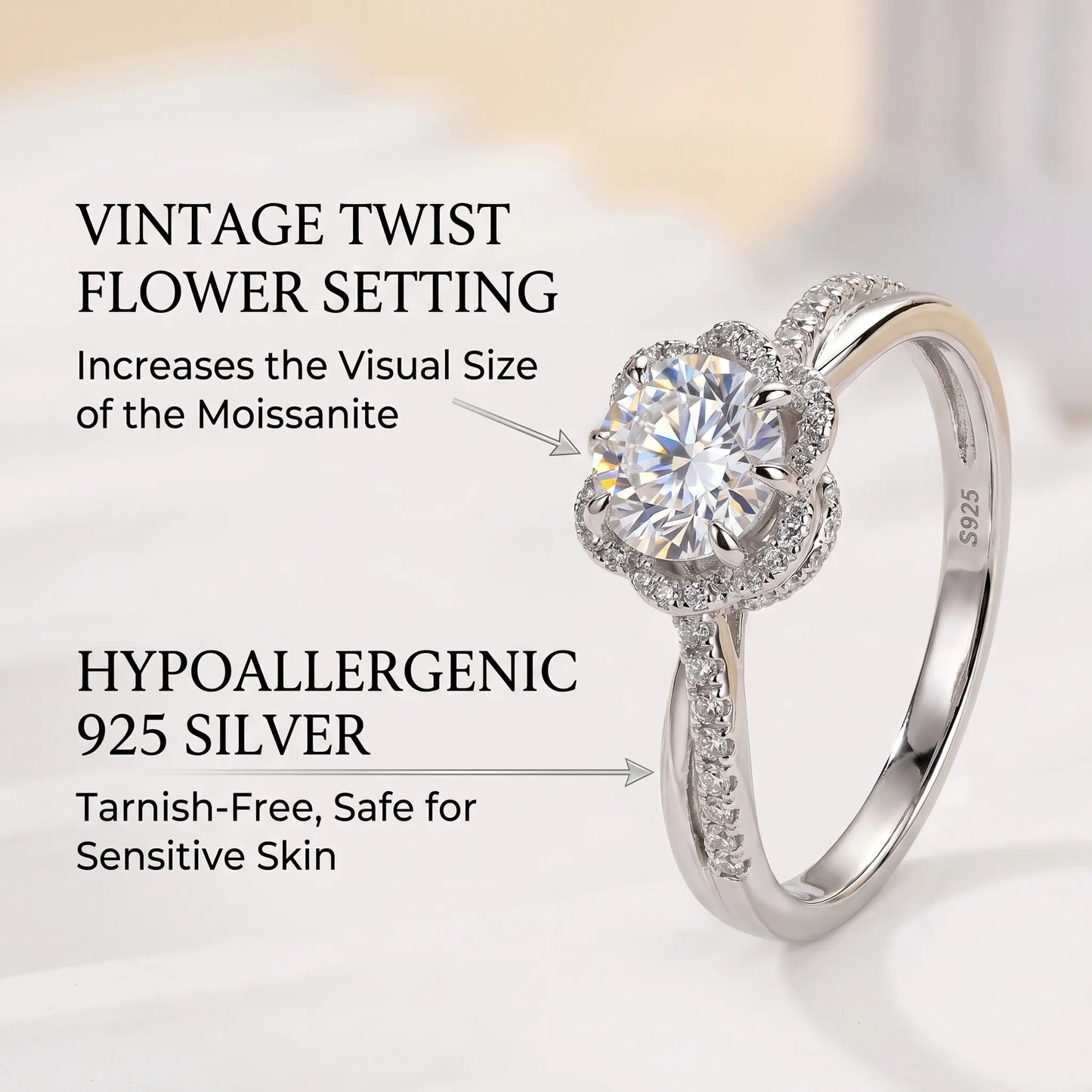 Handcrafted Vintage Twist Flower Moissanite Ring — Passes Diamond Tester, Hypoallergenic & Perfect Travel Ring--Last Day Sale🔥90% OFF