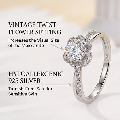 Handcrafted Vintage Twist Flower Moissanite Ring — Passes Diamond Tester, Hypoallergenic & Perfect Travel Ring--Last Day Sale🔥90% OFF
