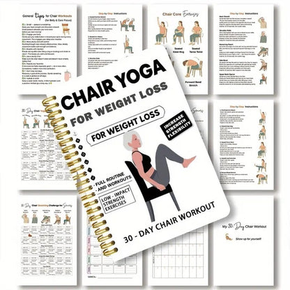 🔥30-Day Chair Yoga Weight Loss Spiral-Bound Notebook & Step-by-Step Exercise Guide - At-Home Fitness Journal
