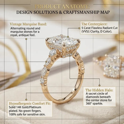 The Anniversary Upgrade: 5-Carat Flawless Radiant Cut Moissanite Ring (Hidden Halo, VVS1)-Last Day Sale🔥-90% OFF